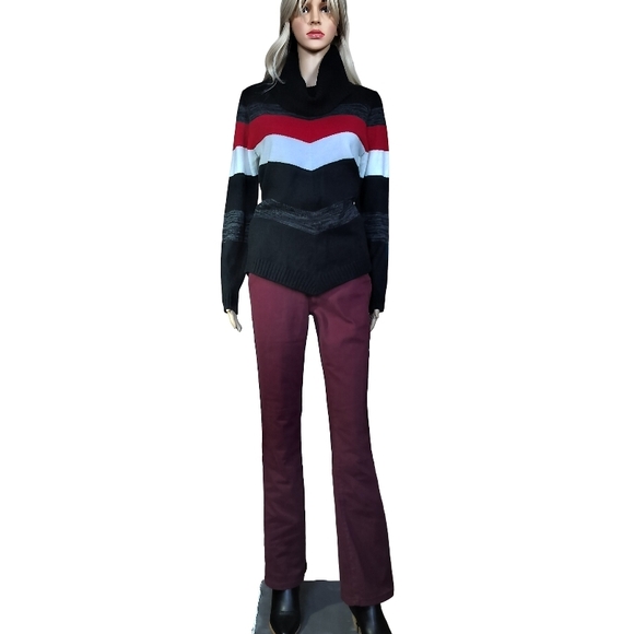 BCX Black, Red, and Gray Striped Cowl Neck Sweater - Picture 8 of 8